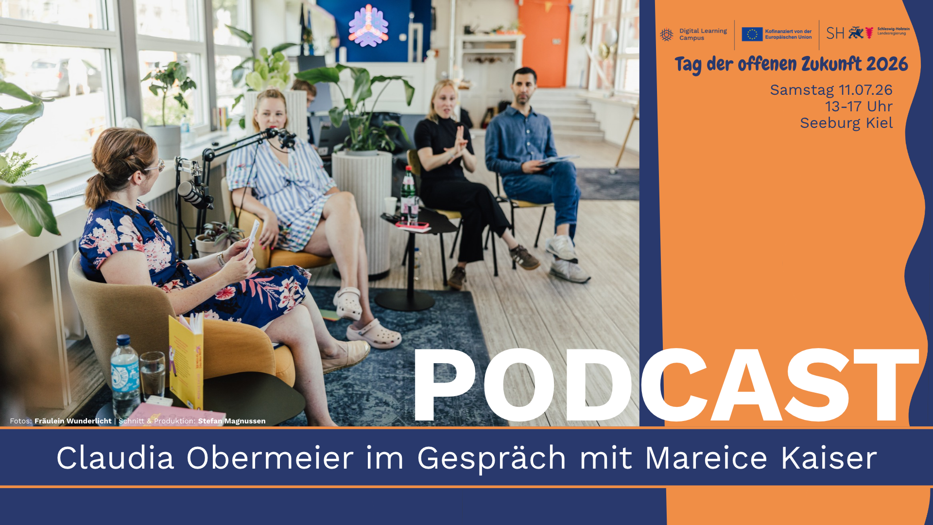 Mareice Kaiser und Claudia Obermeier im Gespräch für einen Podcast am Tag der offenen Zukunft 2026
