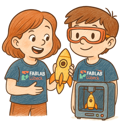 Kinder mit 3D-gedruckten Raketen