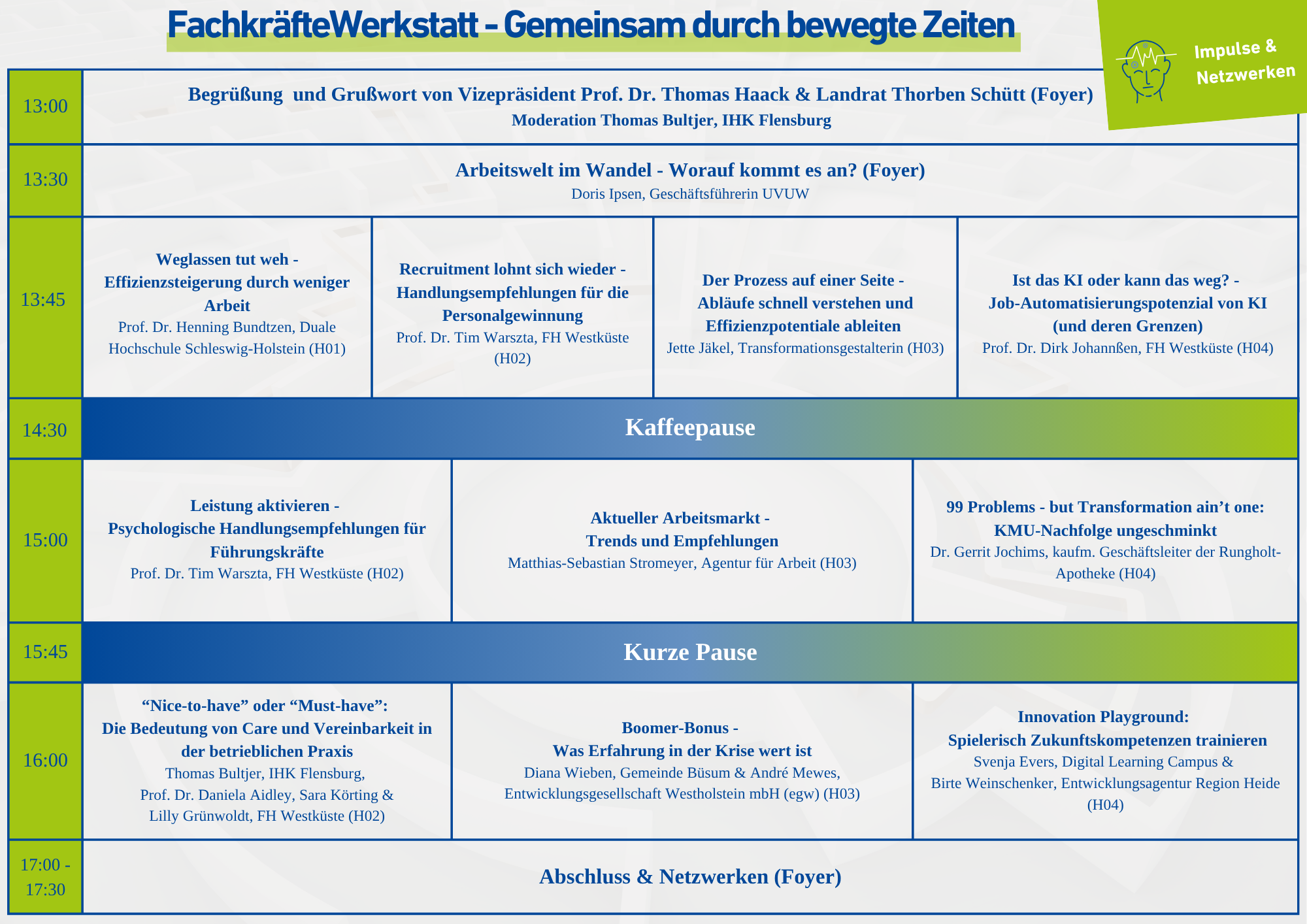 Zeitplan der Fachkr&auml;fteWerkstatt 2026