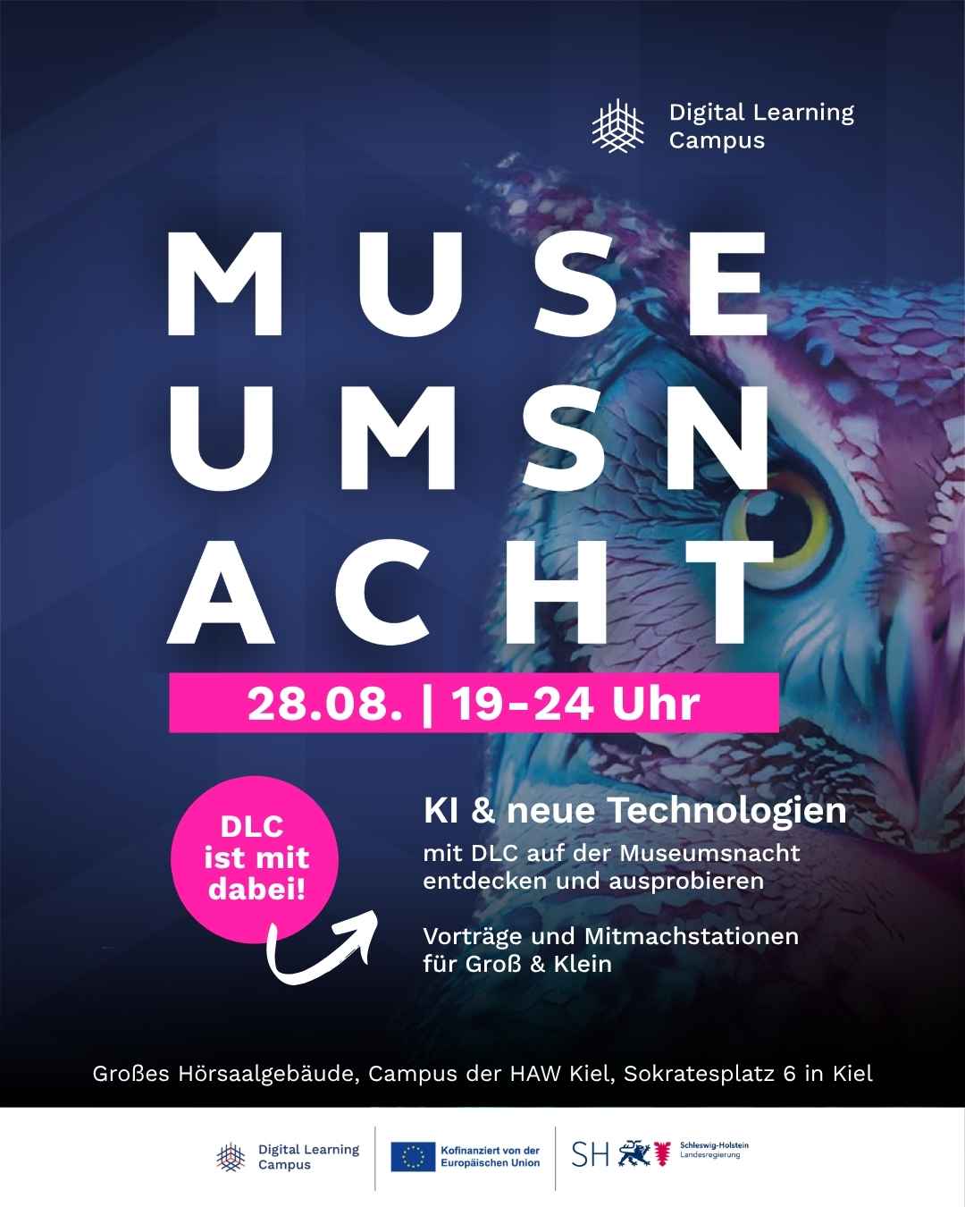 Grafik zu DLC-Angeboten bei der Museumsnacht an der HAW Kiel am 28.08.2026 von 19 bis 24 Uhr